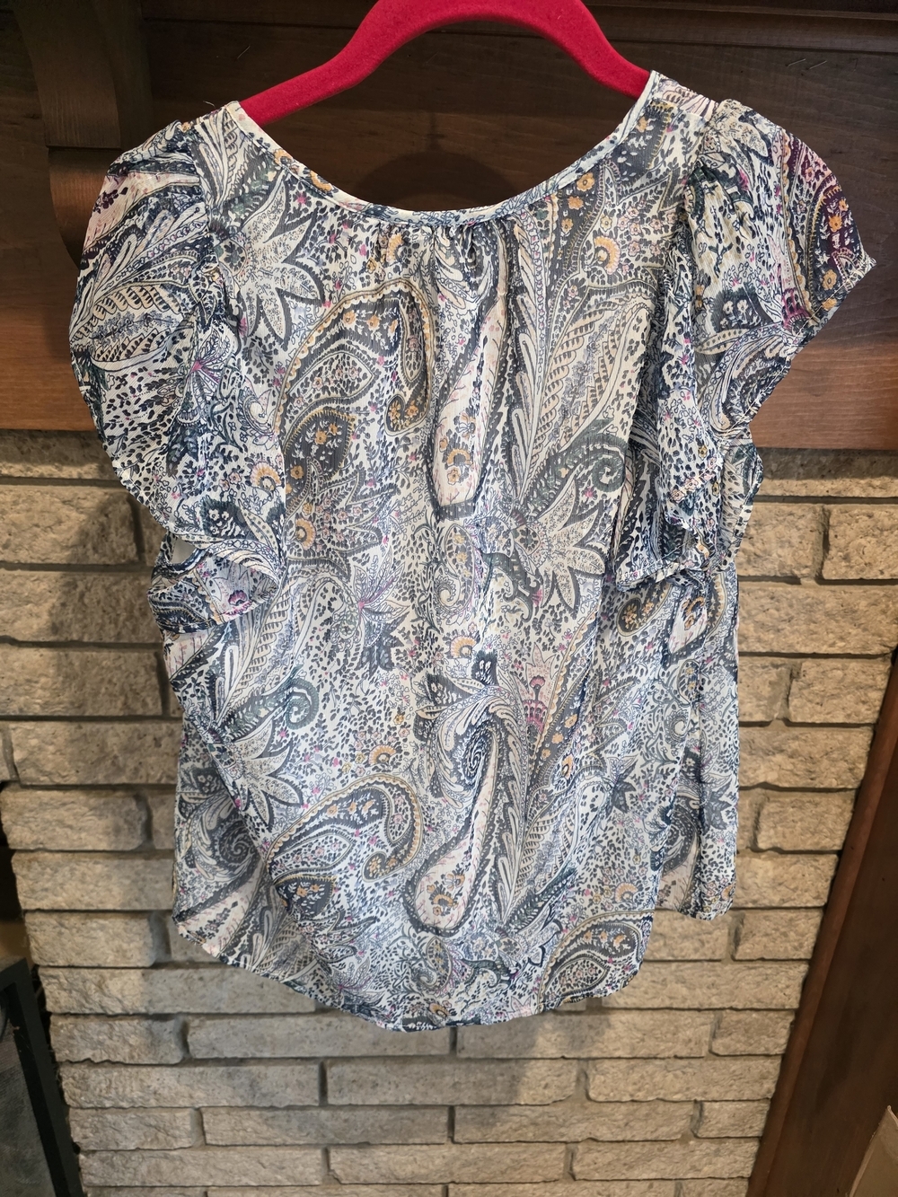 Lucky Brand Blue Paisley Tie-Neck Flutter Sleeve Blouse - Picture 4 of 5